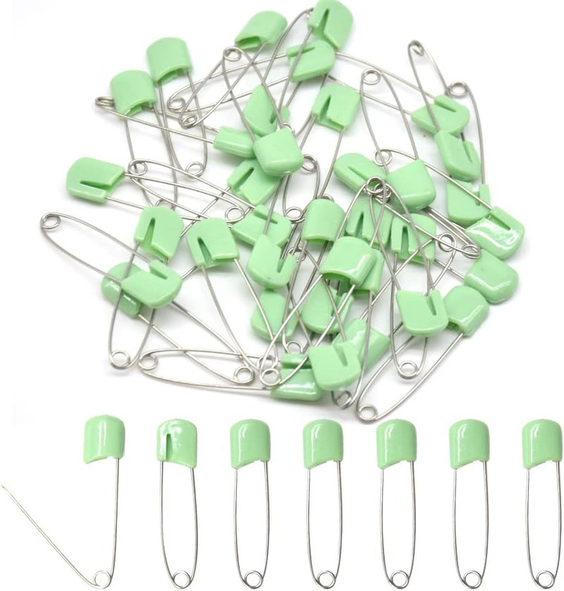 Hocansen 50 PCS Safety Pin 54mm/2.2in Baby Diaper Pins for Cloth Plastic Head Baby Pins for Diapers Stainless Steel Cloth Pins with Locking Closures Nappy Pin for Crafts（DT/Light Green） - Image 1